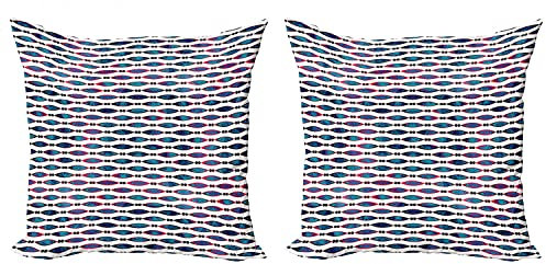 ABAKUHAUS Ethnisch Kissenbezug Set (2Stück), Retro Boho Oval Forms, doppelseitiges Digitaldruckdekor mit Reißverschluss, 50 cm, Marine-Blau-Magenta Schwarz