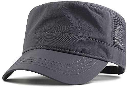 Casquette militaire XXL 62-65 cm style à sommet plat, chapeau surdimensionné en maille respirante à séchage rapide, Gris, XXL