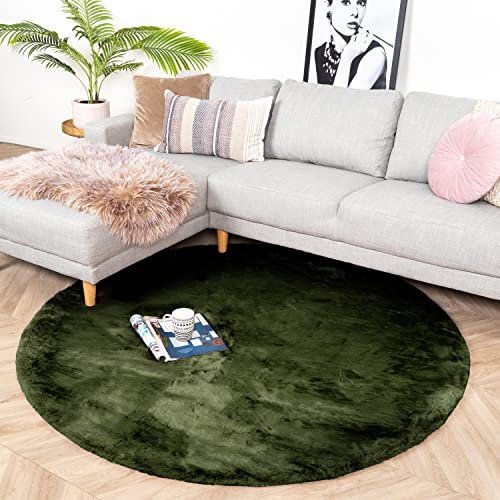 FRAAI | Home & Living Hochflor Teppich Rund - Comfy Supreme Grün - Shaggy, Einfarbig - Modern, Skandinavisch - Wohnzimmer, Esszimmer, Schlafzimmer - Fellteppich - Carpet