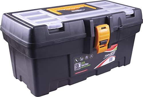 Eco Master Series tool boxes with removable tote tray and organiser compartments built into the lid. With sturdy plastic catches and carrying handle (16 Inch)