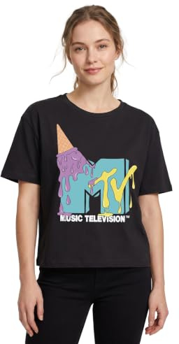 MTV beskuren t-shirt för kvinnor | damer musik tv band låtar glass logo svart magtröja | festival kläder varor