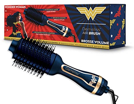 Demeliss Saint Algue - Brosse Soufflante Volumisante AIR BRUSH Wonder Woman 1200W - 2-en-1 Sèche et Coiffe - 3 Niveaux de Température - Tout Type de Cheveux - Picots Nylon - Résultat Professionnel