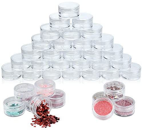 100 Stück Kosmetik Dosen 5ml/5g Döschen, Reise Probenbehälter Transparent Kosmetik Dosen, Kosmetikbehälter mit Deckel Creme, Lotion, Lippenbalsam, Nailart Perlen, Glitter Strasssteine