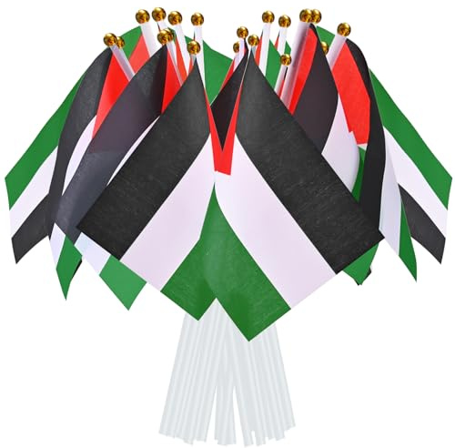 AhfuLife Bandera de Mano Palestinas, 30 Piezas Bandera Palestinas Pequeña con 30cm Palo para Decoraciones de la Copa Mundial, Copa Europea, Eventos Deportivos, Desfile, Día Nacional, Fiesta