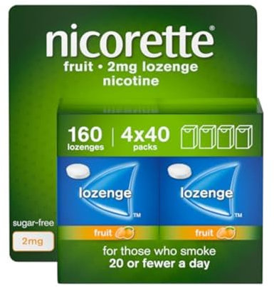 Nicorette Fruit 2mg Lozenge, 160 Pieces (4 x 40 Packs), Effective and Discreet Stop Smoking and Stop Vaping Aid, Nicotine Lozenges with Dual-Layer Fruity Flavour Release (Quit Smoking or Vaping)
