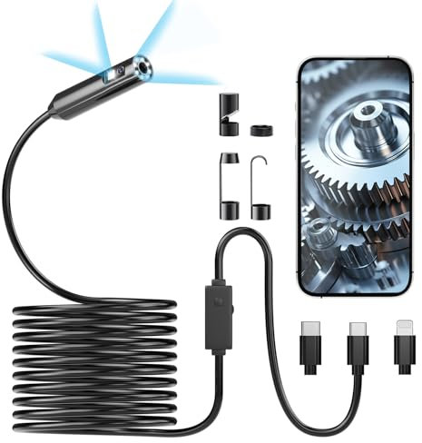 Aranknew Endoskopkamera mit Licht, 1920P Inspektionskamera mit 8 LED Licht, Boreskop mit 3 Meter Halbstarrem Kabel,IP67 Wasserdichtes Rohr Spüle Rohr Abfluss Kamera mit für Android & iOS(16,5 ft/5 m)