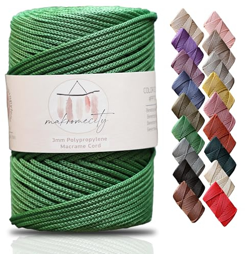 Makromecity makramégarn 3 mm x 120 m benetton grön premium polyester makramé snöre polypropylen yarn pyssel för vägghängningar axelväska handväska löpare nappkedja platsplatta