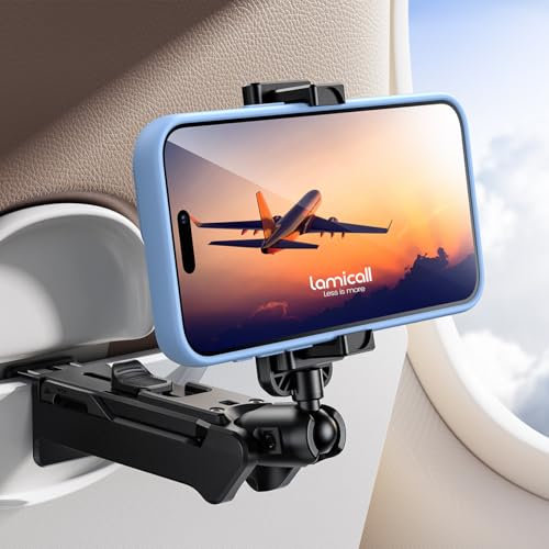 Lamicall Support de Téléphone pour Avion - Support de Téléphone Voyage Pliable avec Outils Réglage, 360° Rotation, Mains Libres, Adapté aux 4,7-7 Smartphones, pour Voyage, Bureau, Cuisine