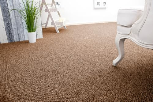 andiamo Auslegware Teppichboden Meterware Carlos - Teppichboden Auslegware & Teppich Meterware - Auslegware Teppich Meterware 4m & 5m breit - pflegeleichter Bodenbelag Mocca -500 x 300 cm