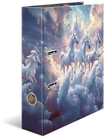 HERMA A4 Lever Arch File Fantasy Unicorn, Pack of 5, 70mm Spine, Heavy Duty Folder with Animal Motif, Glossy Finish & Inner Print, Kids Ring Binder, Archiving Folder & Storage File Organizer