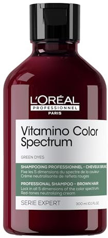 L'Oréal Professionnel Shampoo für Farbbrillanz mit Glass Hair Effekt bei coloriertem Haar, Neutralisiert Rotstich, Serie Expert, Vitamino Color Spectrum Green Dyes Neutralizing Shampoo, 300 ml