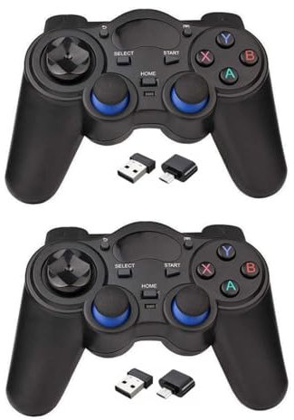 RUEIURI 2 Pack 2.4G Wireless Game Controller for Android/PC/Xbox 360/TVBOX, Dual OTG Adapters, Ergonomic Design with Double Shock & Turbo, Rechargeable Wireless Joystick for Mobile Gaming