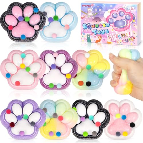 CYJJYZ 9 Pcs Juguete para Apretar con Pata de Gato, Kawaii Juguete Apretar con Forma Pata Gato, Squishy Pata de Gato, Juguetes para Aliviar la Ansiedad, para Niños y Adultos