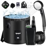 Spopal Camping Douche Portable, [Imperméable] Kit Douche de Camping,Rechargeable,6000mAh, avec Seau Pliable 20L,Afficheur Intelligent et Pomme de Douche 4 Modes pour Extérieure,Camping