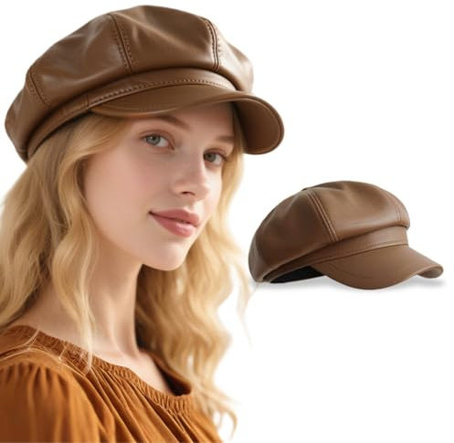 OIXEYA Berretto da Donna Uomo, Cappelli Newsboy, Cappelli Piatto in Pelle PU, Cappello Baker Boy alla Moda Beret