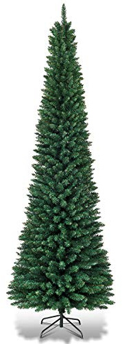 COSTWAY Albero di Natale Slim 150/180/210/240/270 cm, Albero di Natale Artificiale con 220/400/700/1000/1500 Rami e Base in Metallo, Decorazioni Natalizie per Casa e Negozio (270 CM)