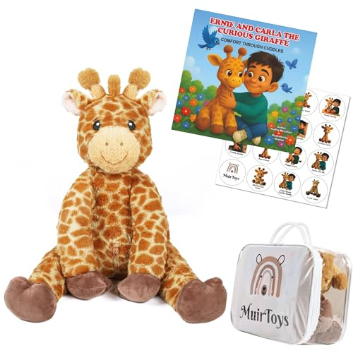 MuirToys Weighted Giraffe Teddy 5lbs (2.3kgs) - Calming Sensory Gift Set with Storybook, Stickers and Bag | Comforting Plush for Anxiety, Autism & Sleep Support | Soft Weighted Animal