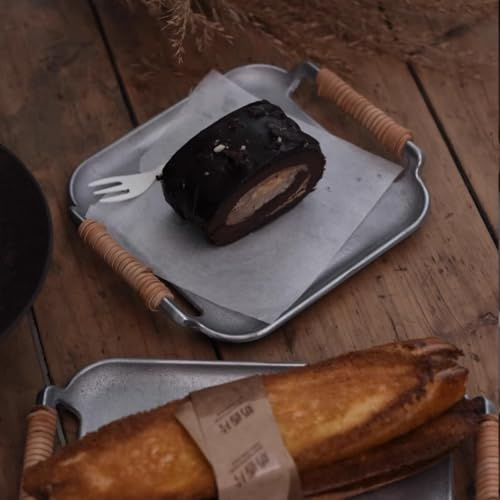 Plateau de Service en Aluminium à la Main Vintage, Plaque de gâteau et Desert rétro pour la fête,140 * 235mm
