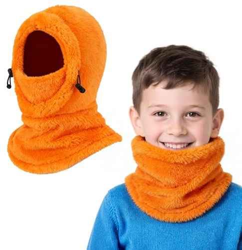 AYPOW Cagoule d'hiver Thermique pour Enfants 4-9 Ans, Multifonction Coupe-Vent Réglable Masque de Ski, Bonnet en Polaire Chaude, Casquette Cache-Cou Tour de Cou écharpe pour Garçons Filles Plein Air