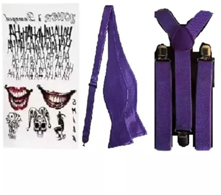 LL Temporary Tattoo + Self Bow Tie + BRACES Halloween Cosplay 3pcs set (purple set)