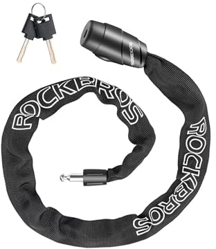 ROCKBROS Lucchetto Bicicletta Catena Antifurto in Acciaio 95cm/15.61mm con 2 Chiavi, Lucchetto Bici Alta Sicurezza per Bicicletta E-bike Moto Scooter Monopattino Elettrico, Nero