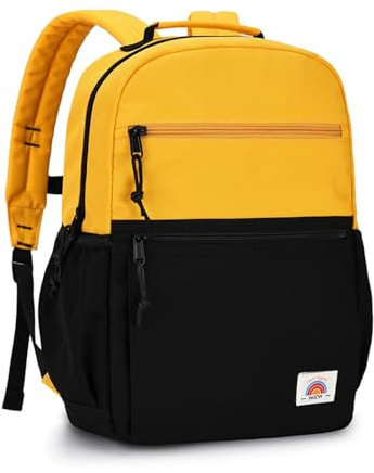 VASCHY Sac à Dos Enfant, Léger Cartable Fille Garçon Primaire 4 à 7 Ans pour Dossier A4 Multi-poches Résistant à l'Eau Sac d'École pour Scolaire Maternelle Voyage, Jaune Noir