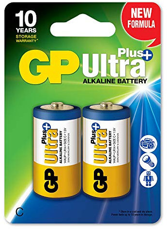 GP Ultra Plus – Confezione di 2 batterie alcaline C (LR14) 1,5 V – Durata e prestazioni eccezionali – LR14 / 14AU / 1,5 V