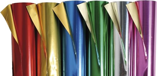 Clairefontaine 95599C - Rolle doppelseitigem Aluminiumpapier, 80x50cm, 90g, für Bastelarbeiten und Deko, 6 farbig sortiert, 1 Rolle