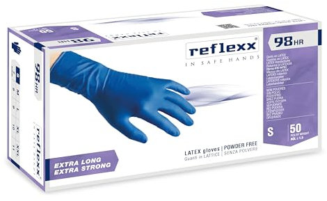 Reflexx R98 Guanti in Lattice ad Alta Resistenza, Senza Polvere, Taglia S, Blu (Confezione da 50 Pezzi)