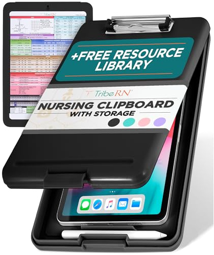 Tribe RN Nursing Clipboard with Storage - Medical Clipboard Nursing Essentials for Nurses and Nursing Students School Supplies with Quick Access Reference Guide (Black)