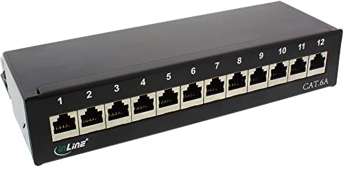 InLine 76809S Patchfeld Cat.6A, 12-fach, Tisch/Wand-Montage, schwarz RAL9005