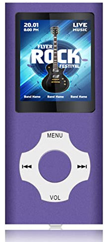 32GB Reproductor MP3 Portátil, MP3 con Pantalla de 1,8 Pulgadas LCD, HiFi MP3 Player Portátil sin Pérdida, E-Book, Radio FM, Grabadora de Voz, Auriculares Incluidos, Morado