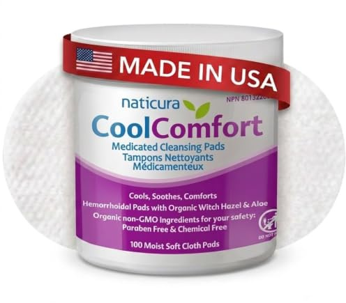 Naticura CoolComfort Witch Hazel Wipes for Hemorrhoid Treatment 100 Pads