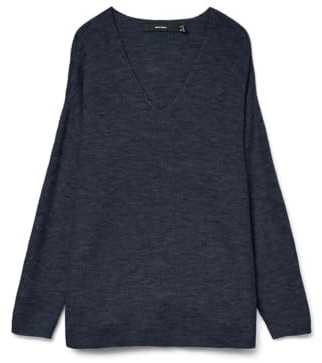 VERO MODA Stickad damtröja VMCREWLEFILE tröja, Blå (Navy Blazer/Melange), S