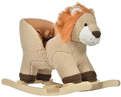 HOMCOM Dondolo Giocattolo a Forma di Leone per Bambini 18-36 Mesi, Ruggisce (3 Batterie Incluse), in Legno e Peluche
