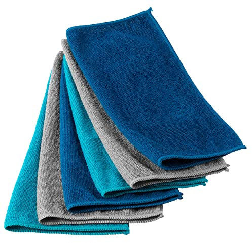 Beldray LA077707UFEU7 Microfibra paños de Limpieza, Pack de 4, Colores de Azul Variados, tratados con piritionato de Zinc para una Limpieza eficaz con Midas de 30 x 20 cm