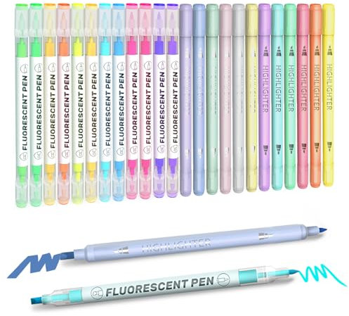 EooUooIP Textmarker Pastell, 24 Farben Textmarker Set mit dünnem und breitem Doppelkopf-Design zum Markieren, Ausmalen, Unterstreichen, für Büro oder Schule