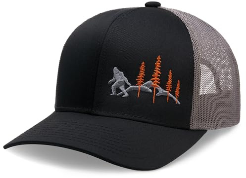 LARIX Trucker Hat for Men, Wild Bigfoot Men Hats, Mens Hats, Gray Black Mens Hat, Big Foot Sasquatch Gifts, Bigfoot Gifts
