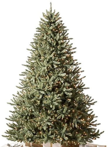 Balsam Hill 7.5ft Pre-Lit Classic Blue Spruce - Artificial Christmas Tree with 2,960+ Tips, 1,000 Clear LED Lights, Easy Plug Technology & Premium Stand for Indoor Holiday Decorating