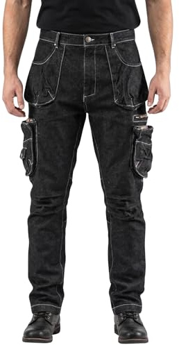 NEO TOOLS Pantalon de travail 5 poches denim noir, 98% coton, 2% élasthanne, poches multifonctionnelles, insert confort à l'entrejambe et au-dessous du genou, genou profilé, taille XXL