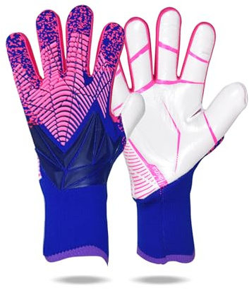 OLYSPM Goalkeeper Gloves Kids Football Gloves Goalie Gloves with Non-slip Latex Palm,Kids Goalkeeper Gloves with Breathable,Abrasion-resistant,Super Grip,Size 6/7/8/9/10, PINK-BLUE (OL-FC015)