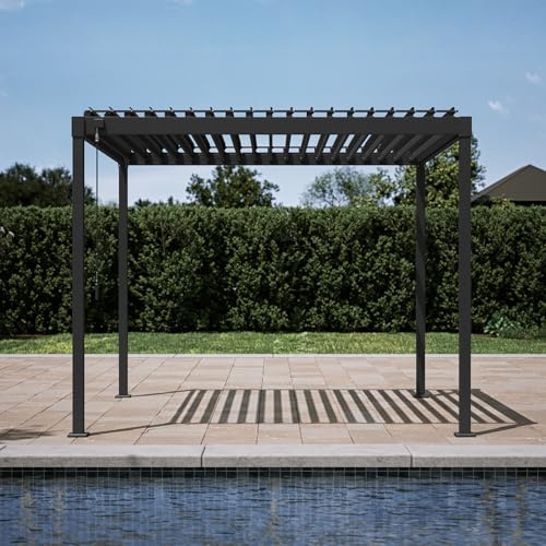 MIRADOR 80S Louvered Pergola 10' x 10', Modern Style with Adjustable Louvers for Outdoor Roof, Garden, Easy Assembly, Durable, Charcoal