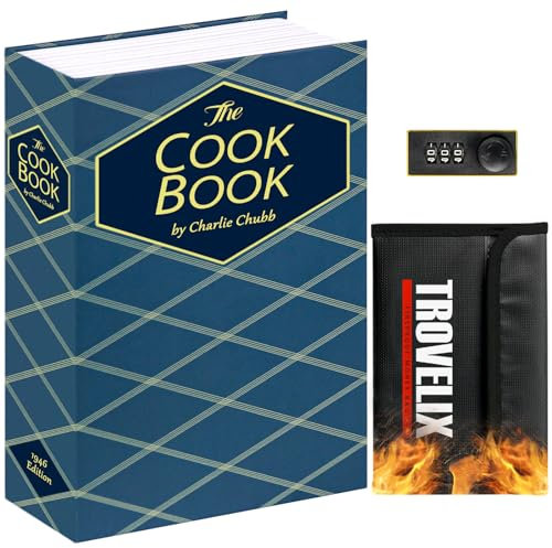 Buchtresor mit Zahlenschloss, versteckter Safe (10,55 x 7,95 x 2,62 Zoll) mit feuerfester Tasche, Geheimumleitungssafe, hohle Buchbox versteckte Aufbewahrung, Geldtresor für Bargeld (X-Large COOK)