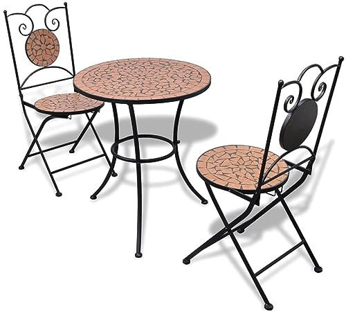 Festnight Conjunto de Muebles de jardín | Mesa y 2 Sillas Terraza | Conjunto Mesa y 2 Sillas Jardin Mosaico Mesa con Sillas Terraza Terracota