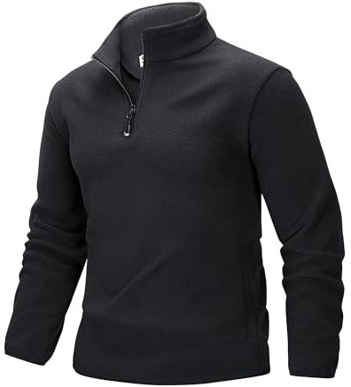 33,000ft Herren Fleecepullover Half Zip Fleece Pullover mit 2 Taschen Microfleece Outdoor Sweatshirt Strickjacke Schwarz L