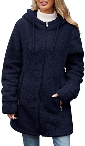 RITOSTA Veste Polaire Femme Hiver Chaud Sweat à Capuche Zippé Manteau Doublure Blouson Manteaux à Capuche Manche Longue Slim Fit Jacket Automne Casual Outwear avec Poches(Marine,XL)