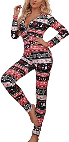 Qianderer Pyjama une pièce pour femme - Combinaison de vacances à manches longues boutonnée - Vêtement de nuit
