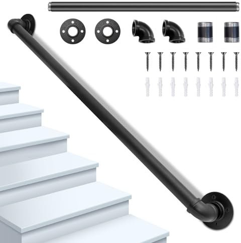 Orifesio Pasamanos Escalera, Barandilla Escalera para Interior y Exterior, Barandillas de Galvanizada Antideslizante para Ancianos Niños Discapacitados Negro Barandilla Interiores Exteriores, 100CM
