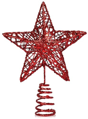GXFCING Julgransspets, trädspets, stor stjärna, glitter, 3D, metallisk julgransspet, gran, spets, stjärna för julgran, julgransprydnad, 25 x 20 cm (röd, L)