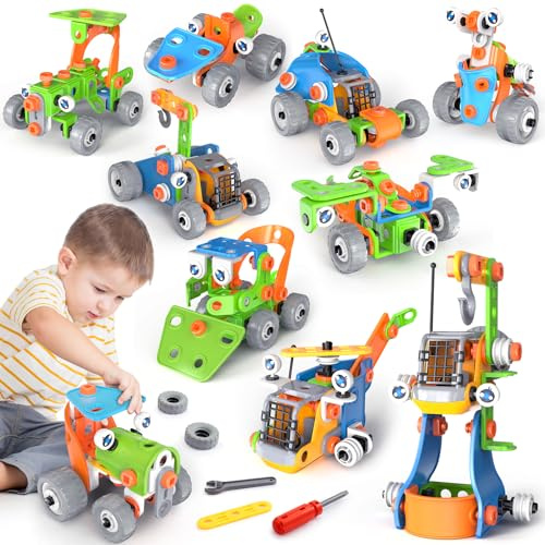 iKidiki Juguetes Niños 5 6 7 8 9 10 Años, Bloques de Construcción Juego Construcción Coches para Niños Niñas Juegos Educativos Regalo para Niños 5-9 Años Niña Camiones Juguete para Niños